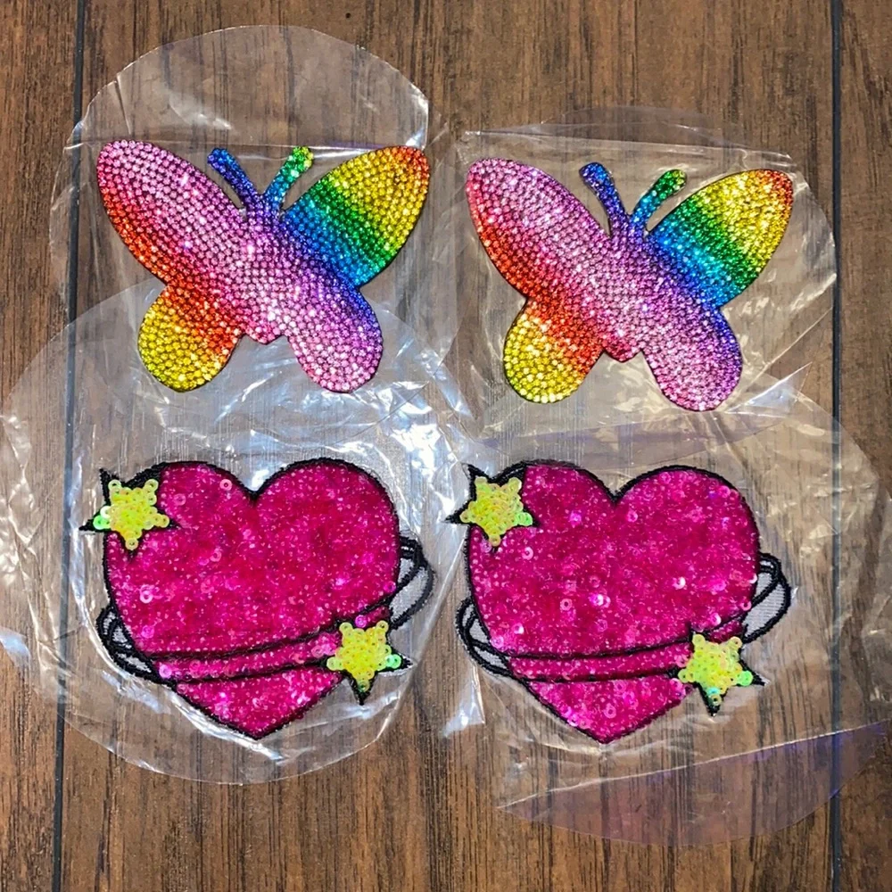 Rhinestone Rainbow Heart & Butterfly Decor Rave Pasties - Set of 2